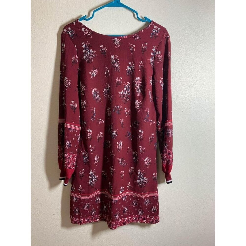 Maurices Lined Sheath Dress Womens Size XS Maroon Business Casual Long Sleeve